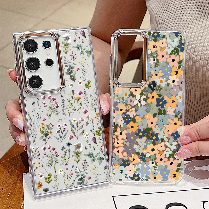 Floral Flower Patterned Phone Case For Samsung Galaxy S26 S25 S24 Ultra S25 S23 FE S22 A57 A56 A37 A17 A55 A16 A15 A54 TPU Cover