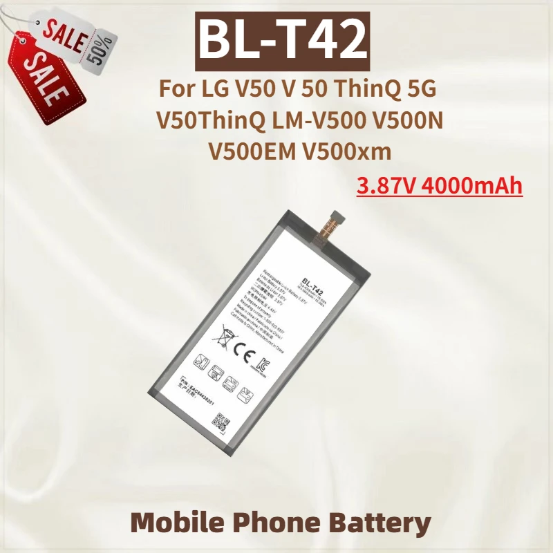 

Высококачественная сменная батарея BL-T42 3.87V 4000mAh для LG V50 ThinQ V50S G8X LM-V500 V500xm V500N V500EM, абсолютно новая