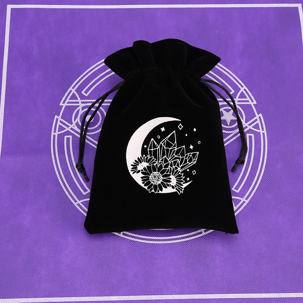 1 stücke Schwarz Samt Tarot Lagerung Tasche Mini Kordelzug Paket Hexe Wahrsagerei Kristall Tasche Tasche Würfel Halter Brettspiel Gold – Detail 6