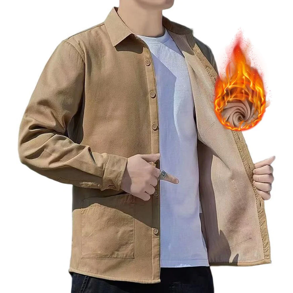 Daily Use Office Men for velvet Shirt Thick Warm Shirt Long Sleeve for slim Shirt T-shirt M Polyester Fabric Regular Length