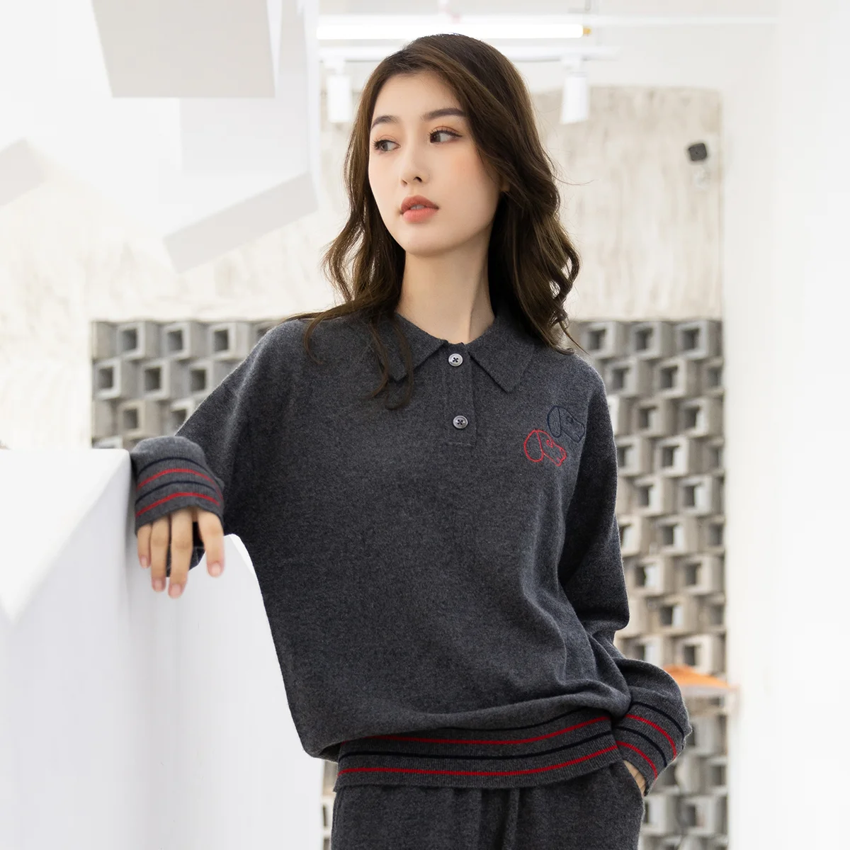 Z985 High quality luxury women's fashion brand 50% merino wool 50% cashmere polo sweater