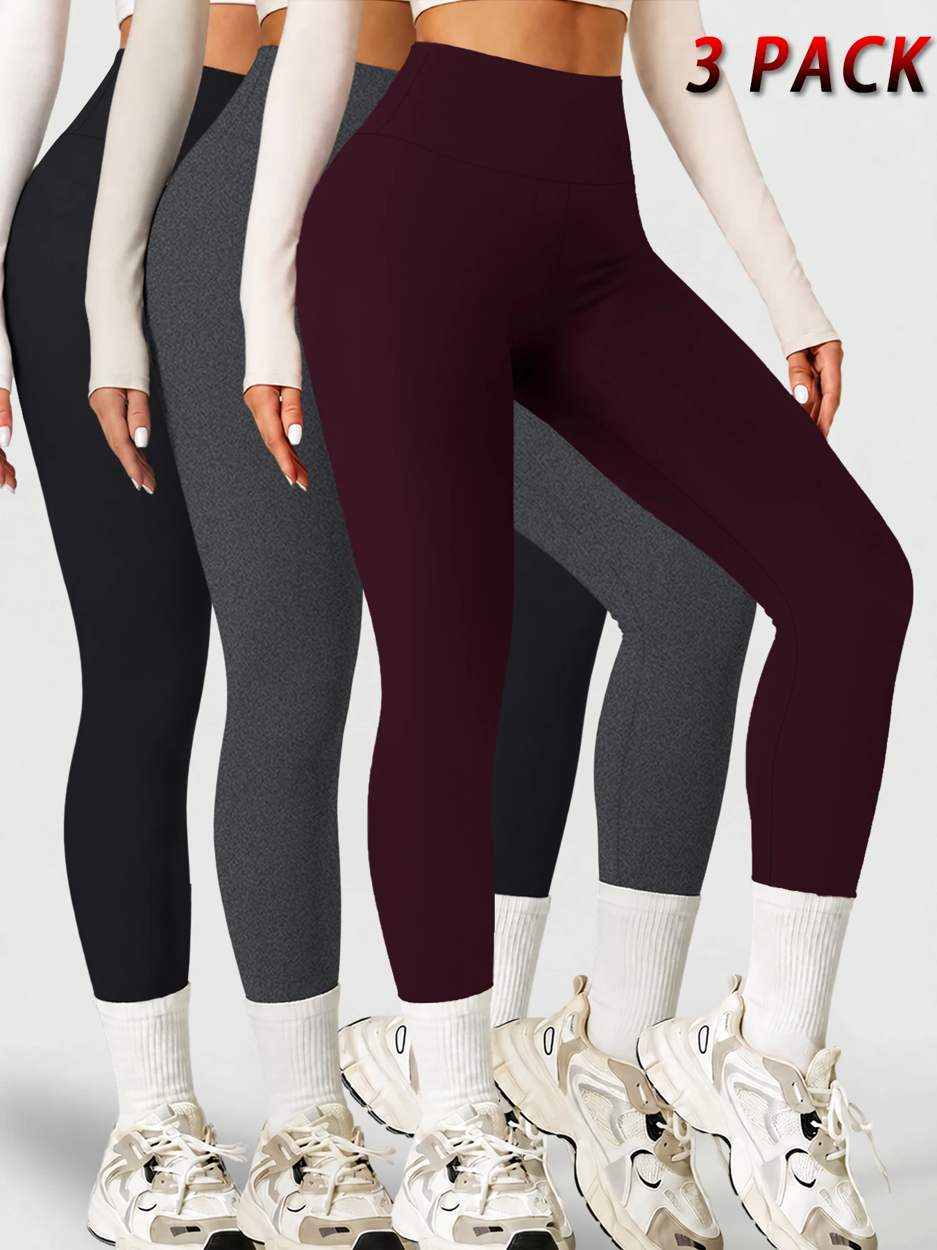 3 Pack Women's High Waisted Leggings with Tummy Control - Super Soft Fabric Ideal for Yoga Running Workout and Relaxing at Home