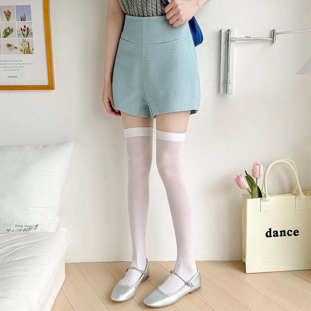 Mid-Barrel Calf Stockings Women's Spring And Autumn Black White Velvet Anti-Hook Silk Mid-Length Summer Thin Over-The-Knee Socks