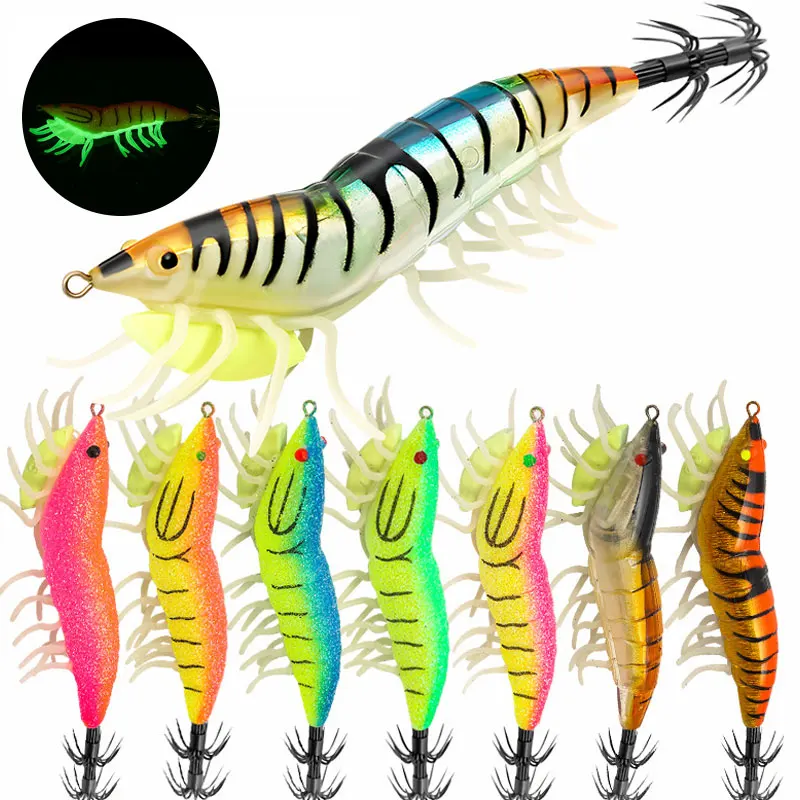 

AS 14g/11.5cm Hard Bait Glow Shrimp Hook Life-like Crowns Noise Sound Squid Jigs Sea Fishing Lure Artificial Cuttlefish Octopus