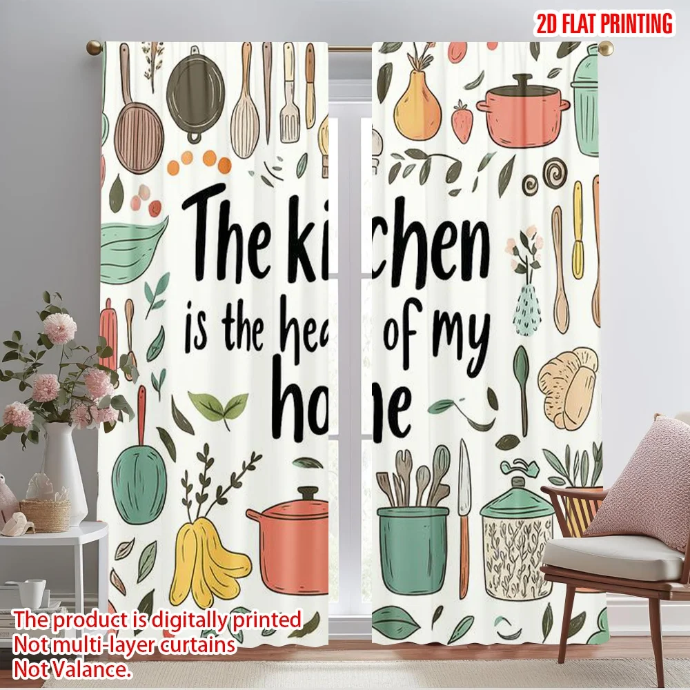 2pcs,2D plane printing Curtains Roller Blinds Kitchen Heart Art Versatile Fabric (without rod) Art Deco Festive Use for Living