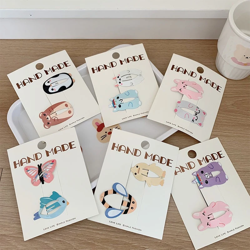 

Новые милые мультяшные заколки-зажимы для волос в виде животных, радужные разделители для причесок, красочные заколки с эмалевым покрытием, детские боковые заколки для волос