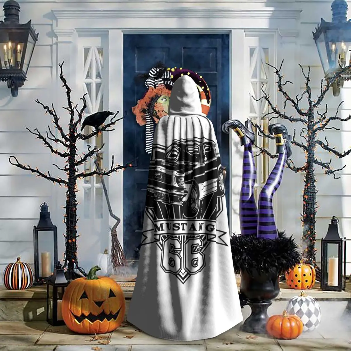 

66 Mustang Fastback Long Hooded Cloak Witch Medieval Costume Cosplay Cape HalloweenParty Adult Unisex