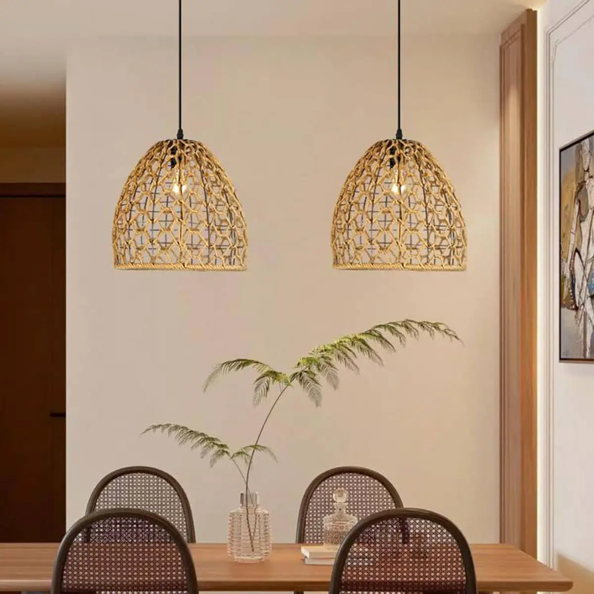 

JOYINLED 30cm Hemp Rope Chandelier Lampshade Boho Coastal E27/E26 Hanging Light for Dining Room Kitchen Island Sink Bedroom Lamp