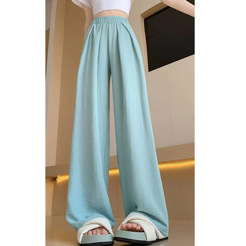 Women\'s Summer Thin Fashion Simplicity Solid Color High Waist Wide Leg Pants Women Clothes All-match Casual Loose Trousers