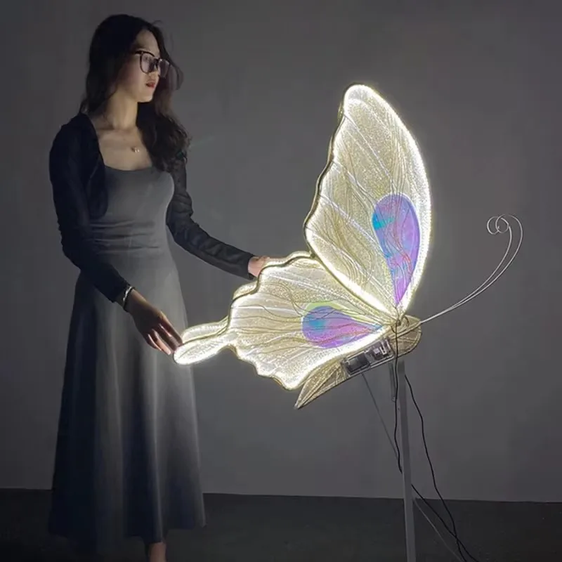 Iron art electric intelligent dynamic luminous butterfly wedding hall props air wings mall performance party decora pendant wedd