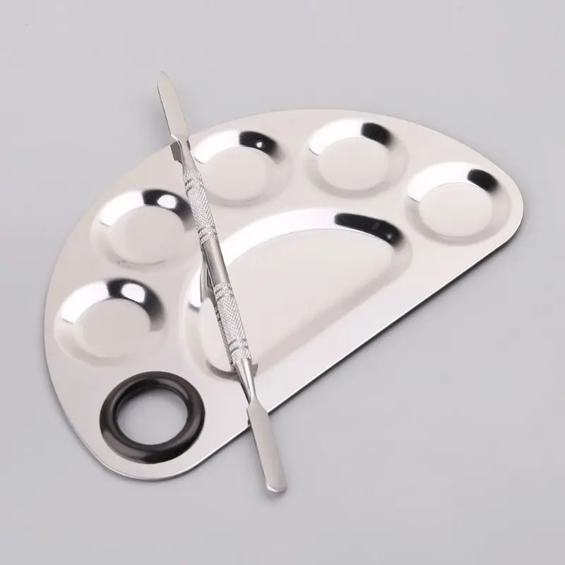 Stainless Steel Paint Tray Mixing Rod Spatula Set For Nail Art Supply