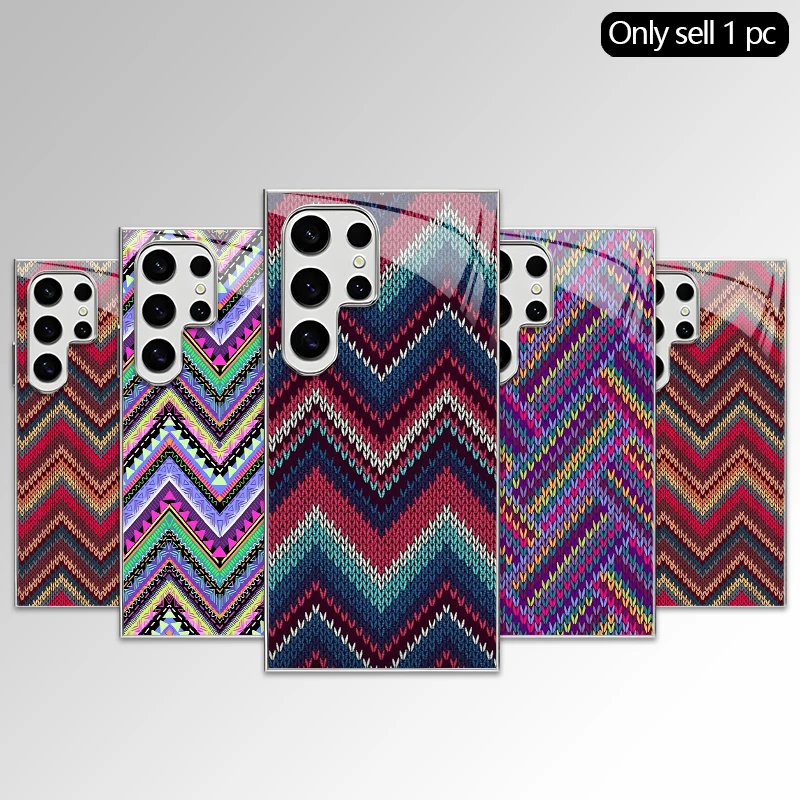 2D Knitted Texture Pattern Mobile Phone Case for Samsung S26 S25 S24 S23 S22 S21 S20 A56 A55Electroplated Glass Protective Cover