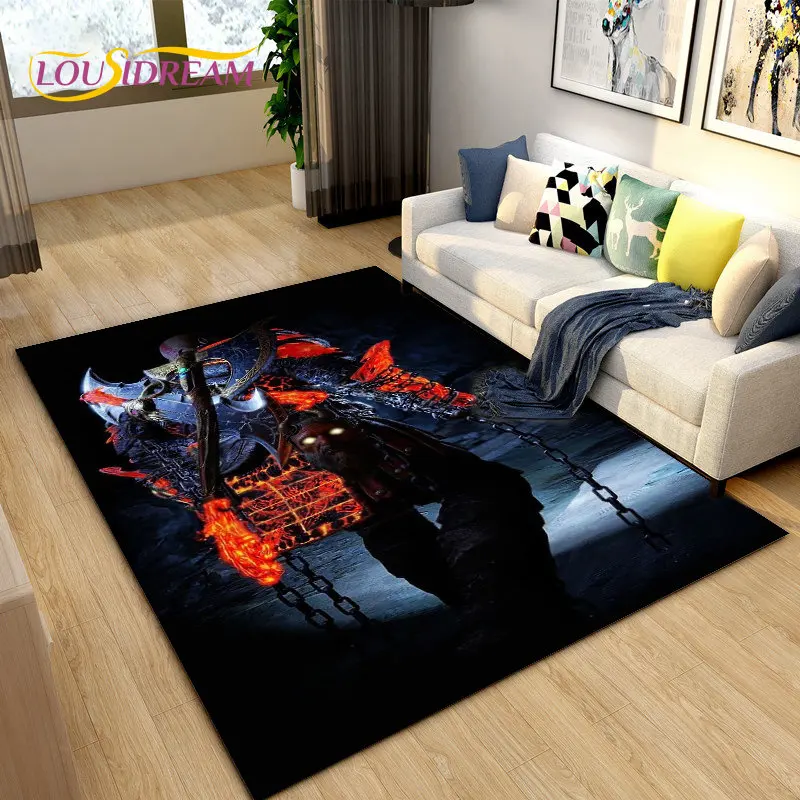 Gaming Theme Pattern Flannel Area Rug God Of War Design Home Decoration Soft Non Slip Carpet For Indoor Use