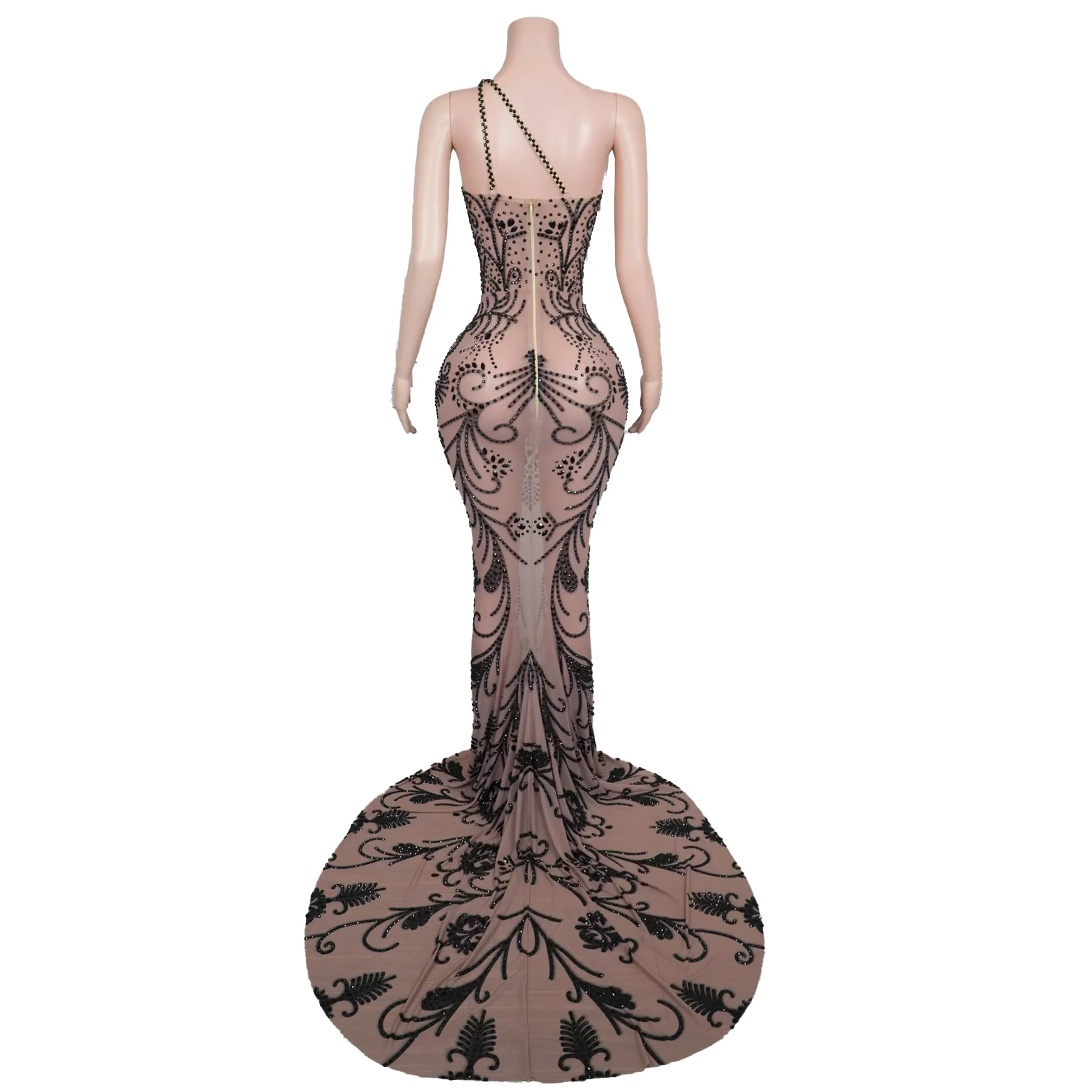 فستان سهرة نسائي أنيق من Yadan أسود من حجر الراين الشفاف الشبكي غير المنتظم فستان المشاهير على السجادة الحمراء لحفلات العشاء