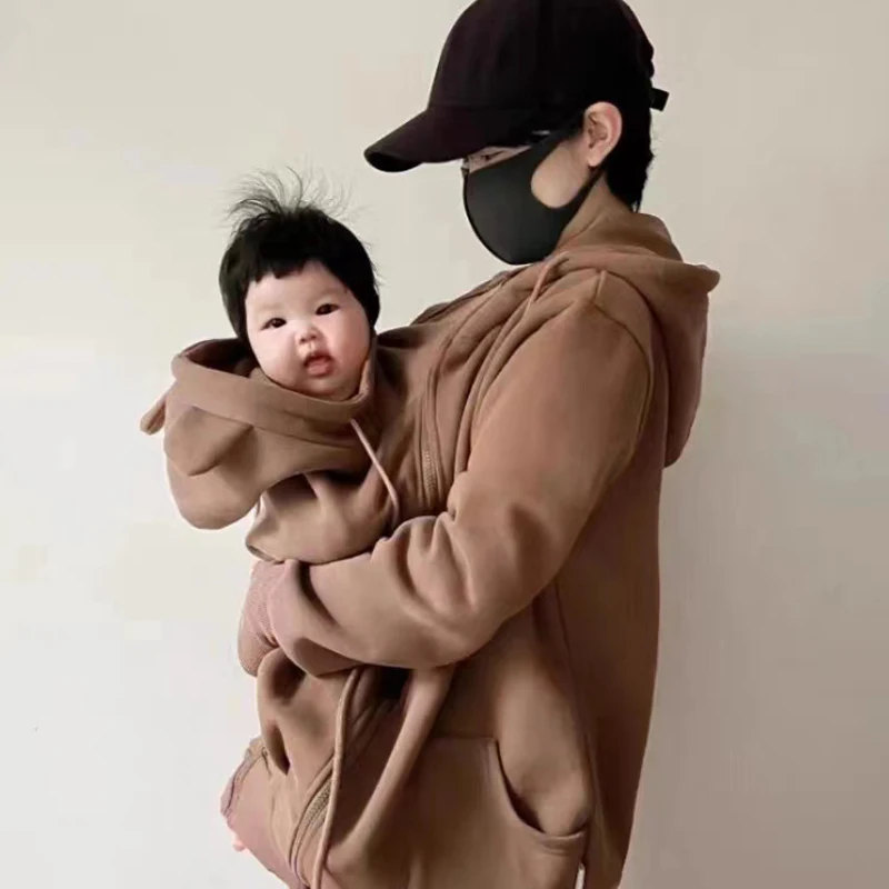 Winter New Baby Thicken Hoodies Kangaroo Dad&Mom Maternity  Coats Pregnant Loose Fashion Cotton Baby Carrier Hooded Jackets