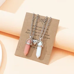 New Hexagon Pendant Necklace Couple Magnetic Necklace Natural Stone Crystal Quartz Pendant Necklace Jewelry