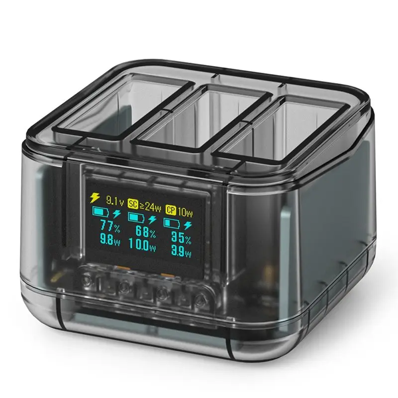 [B24B!】 Fast Charging Hub Action 5Pro/4/3 Battery Three Port Charging Case Electricity Detection Intelligent OLED