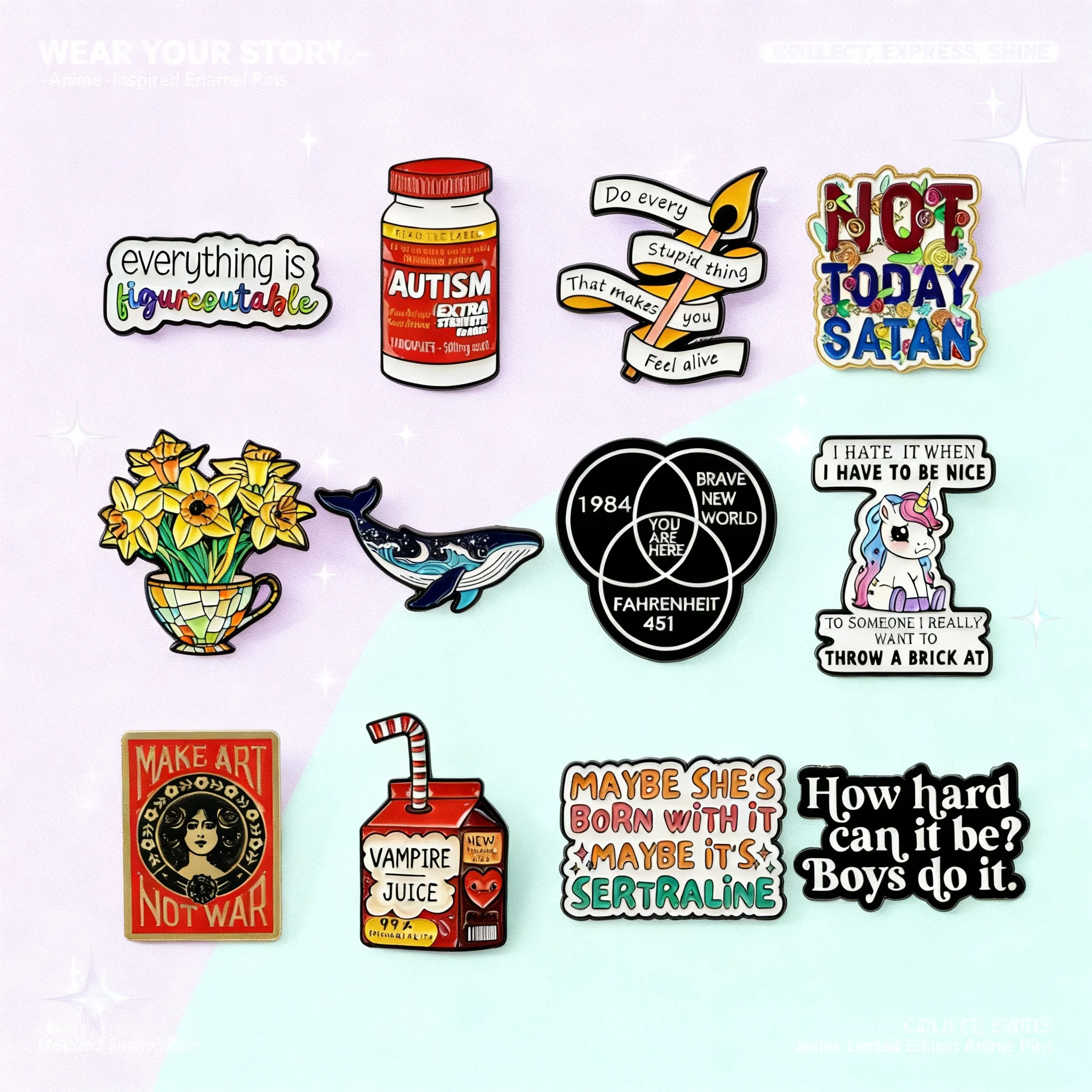 

Feminism Enamel Pin Autism Awareness Badges Cute Shark Brooches for Backpack Hat Lapel Pins Cosplay Accessories Toys Gifts for