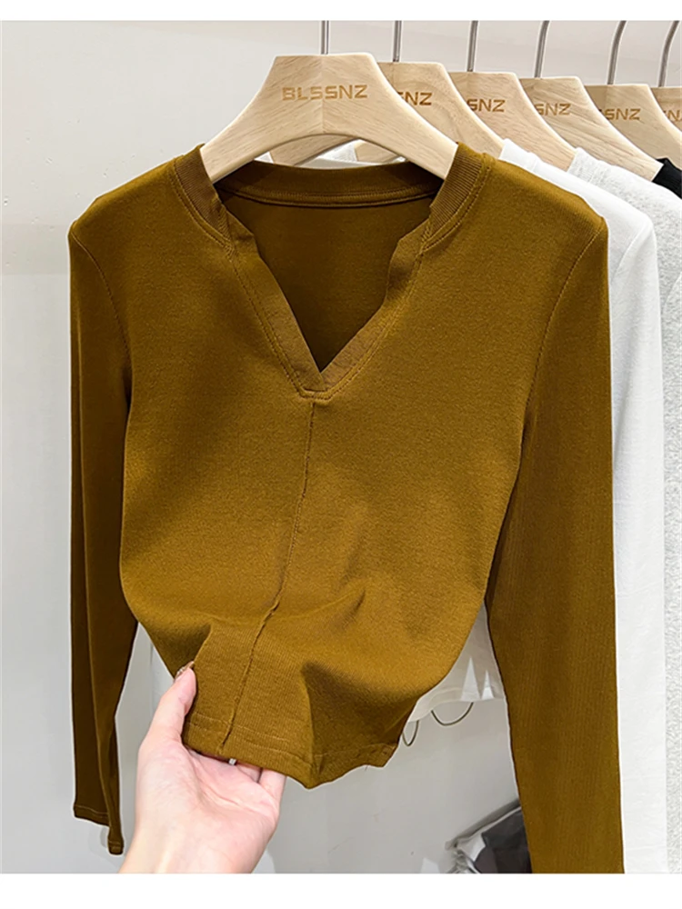 Autumn Women T Shirt Girls T-Shirt Woman Clothes Tops Cotton Slim Tshirt Female Long Sleeve Crop Top Y2k Spring Tee Sexy White