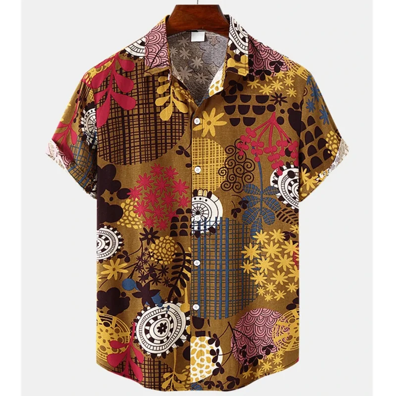 

Гавайская рубашка для мужчин, короткий рукав, на пуговицах, с 3D принтом цветов, Алоха, свободная уличная одежда, лето
