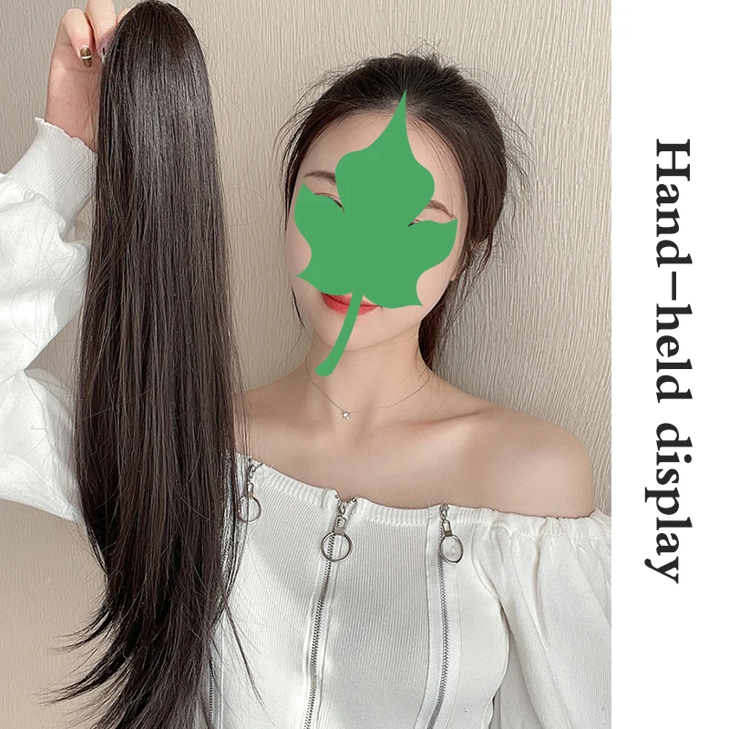 DIFEI Klip Ambil Sintetis Wig Ekstensi Rambut Ekor Kuda Hitam Alami 60CM Klip Pada Wanita Wig Ekor Kuda Potongan Rambut Lurus Panjang