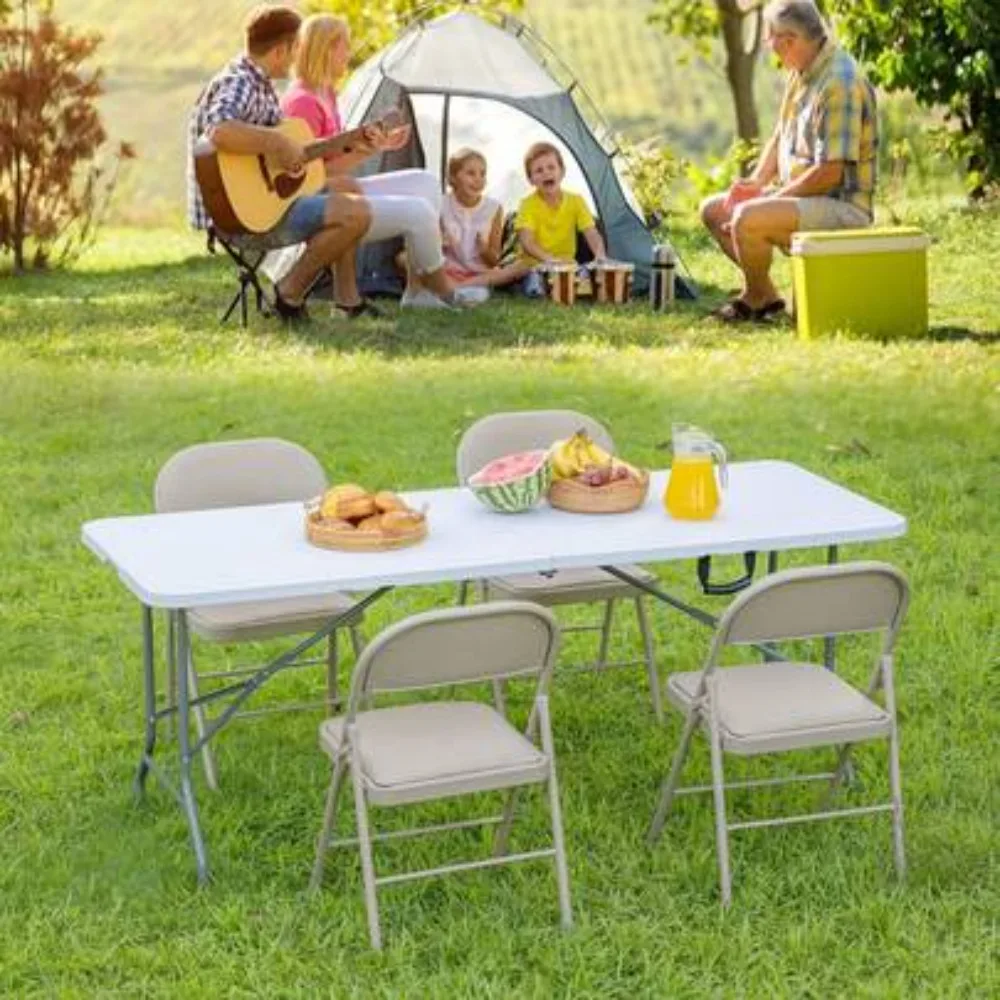 Portable Folding Picnic Table with Carrying Handle, Heavy Duty Plastic Camping Table for 4-6 Adults, Lightweight Collapsible Table for Outdoor Indoor Use, Dining Party BBQ Beach Garden Patio Backyard, Easy Setup No Assembly Required, Weather Resistant