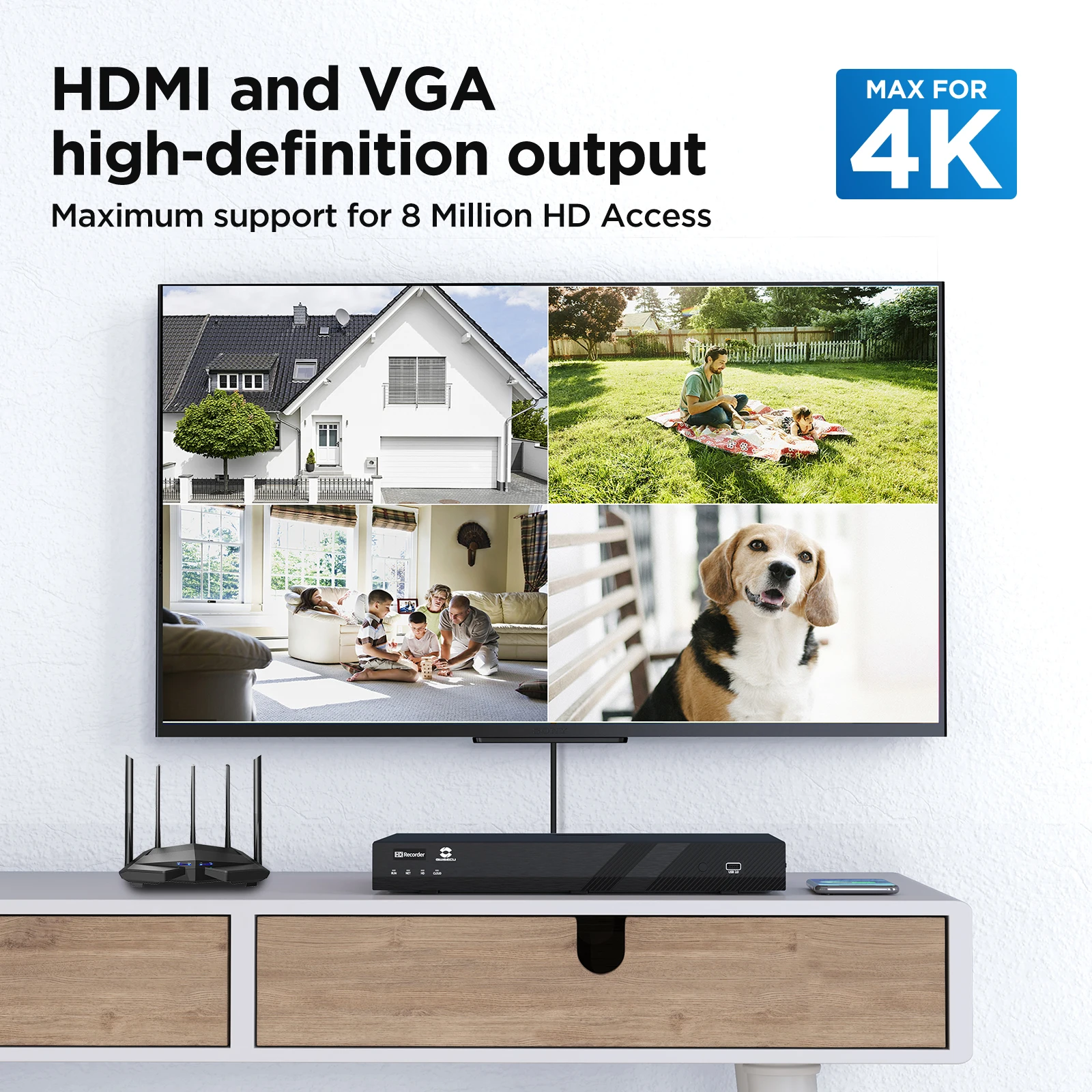 GWSECU 16CH 4TB 4K H.265 PoE NVR 4TB HDD AI Обнаружение лиц Tripwire Intrusion Дистанционный доступ 2SATA 20TB PoE Nvr 16-канальный 4K