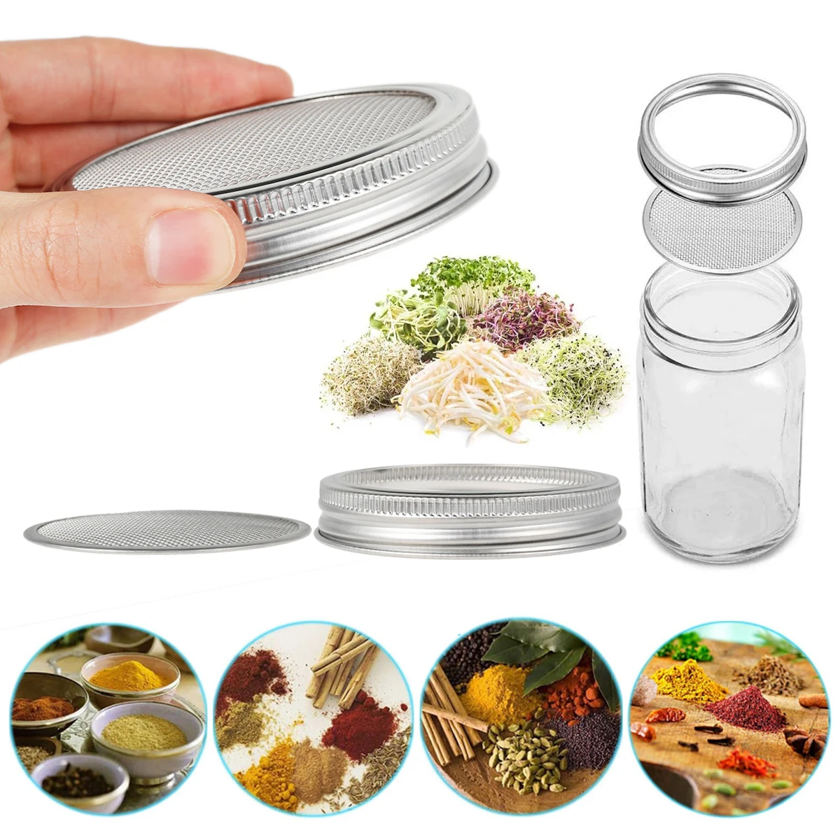 Seed Sprouter Germination Cover Sprouting Mason Jars With Stainless Steel Strainer Screen Lids Germinator Stand Planting Tools