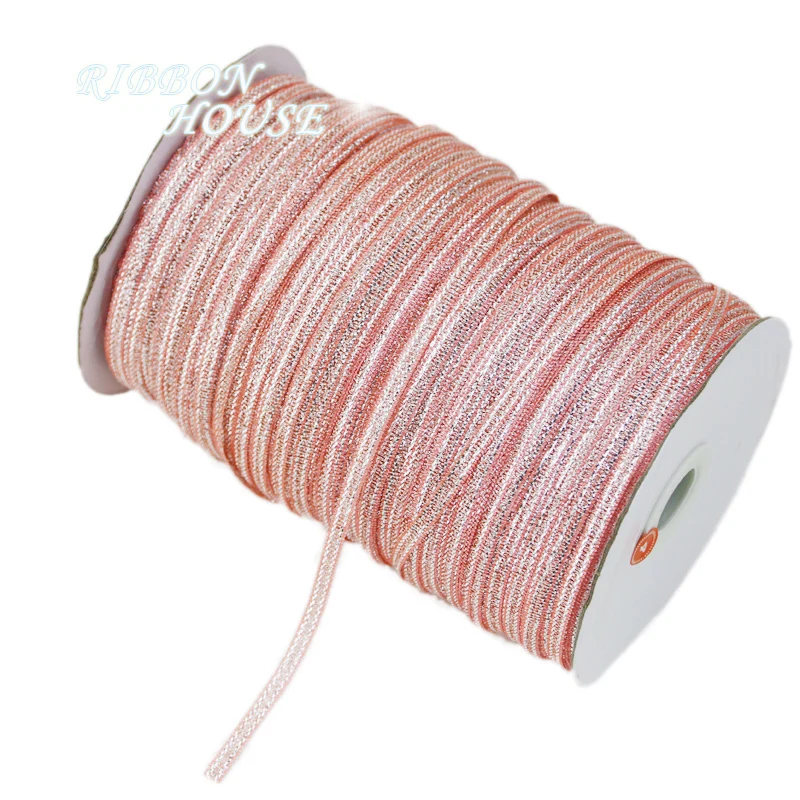 (40 meters/lot) 1/8\'\' (3mm) pink Metallic Glitter Ribbon Colorful gift package ribbons wholesale