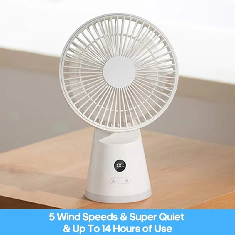 B88B-Portable Desk Fan,USB Rechargeable Table Fan With 5 Speeds, Quiet Operation, Powerful Natural Breeze, Ideal For Home Use