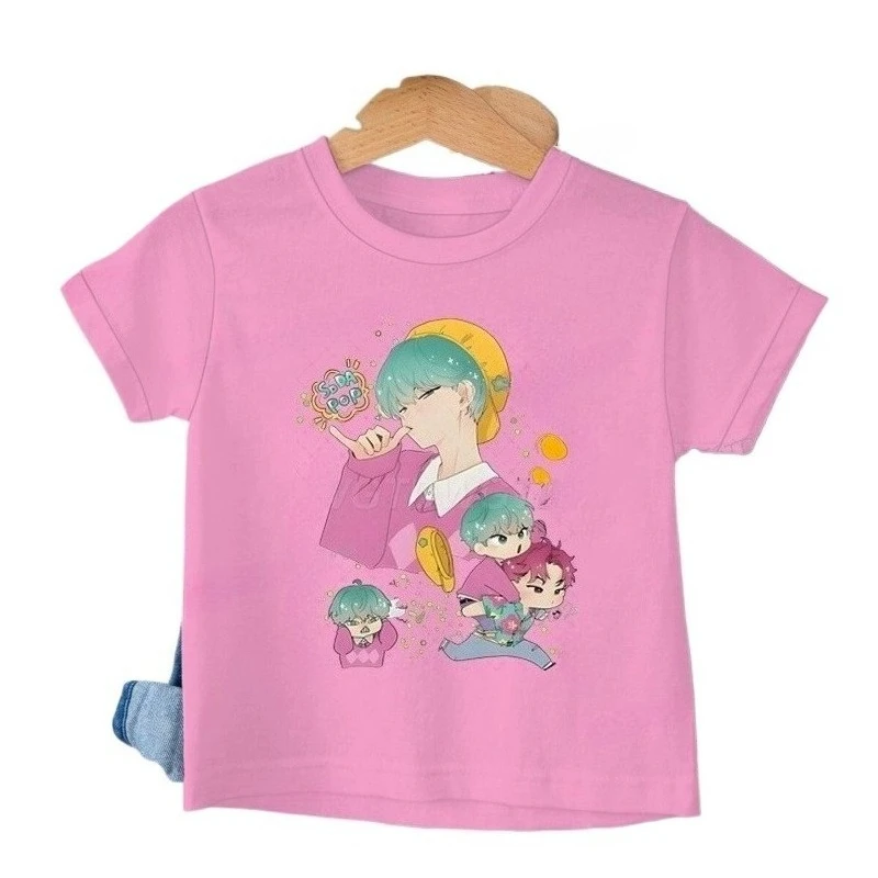 KPop شيطان الصيادين ساجا بنين تي شيرت بلايز موضة جديدة عادية الاطفال تي شيرت قصير الأكمام الاطفال الصودا البوب الكرتون Harajuku المحملة