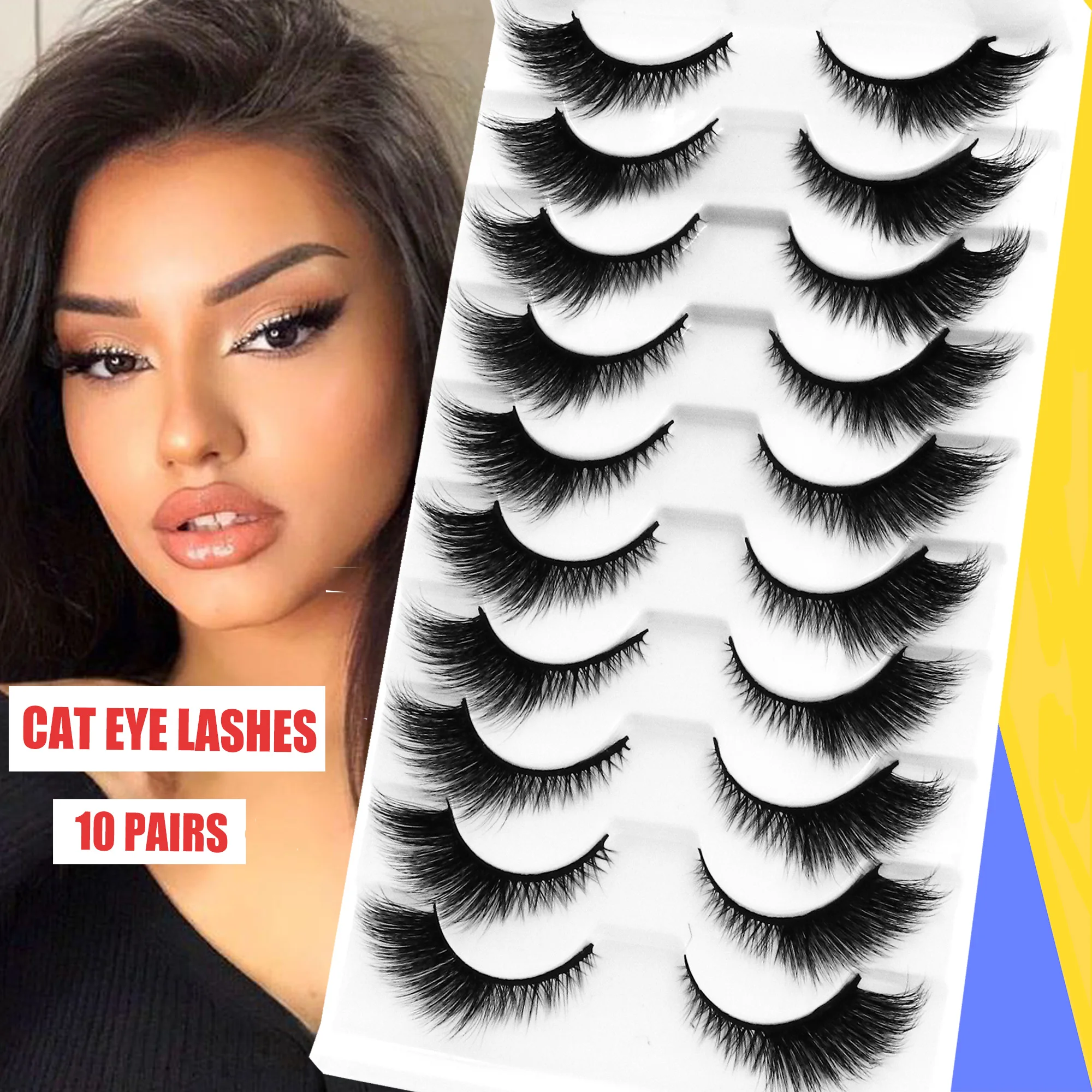 10/5 Pairs False Eyelashes Cat Eye Mink Half Lashes Natural Fluffy Wispy Fox Eyelashes Extension Doe Eyes Bulk Makeup Faux Cils