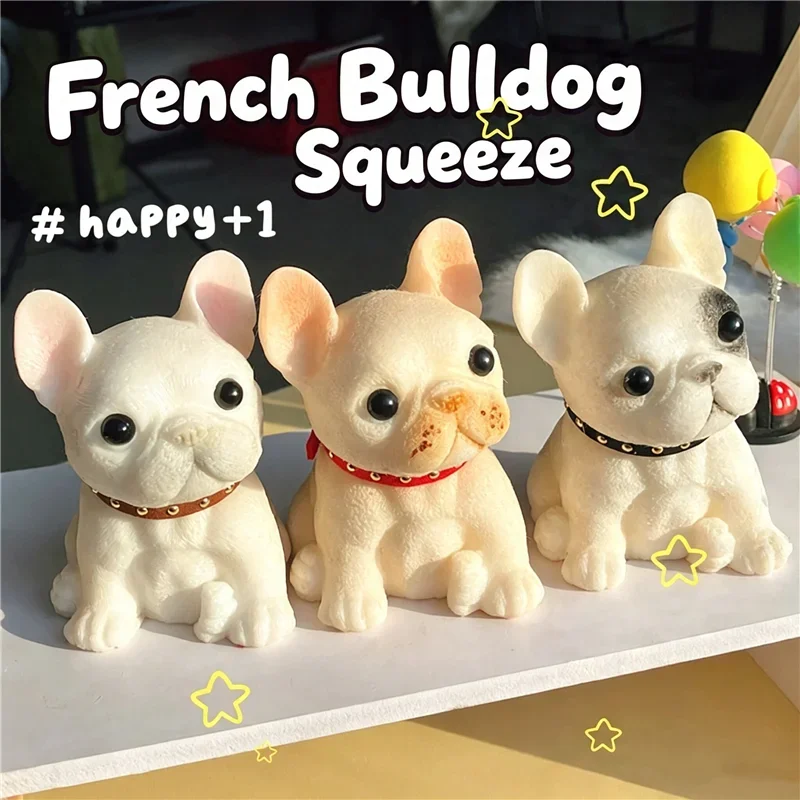 Realistic French Bulldog & Chihuahua Squeeze Toy Flocked Elastic TPR Puppy Stress Relief Ornament Animal Fidget Sensory Toy Gift