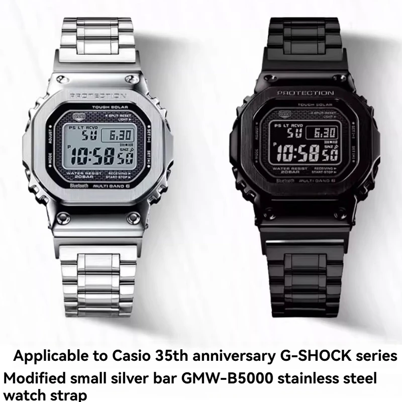Modified solid stainless steel watch with For Casio 35th anniversary G-SHOCK small silver block GMW-B5000 series accessories