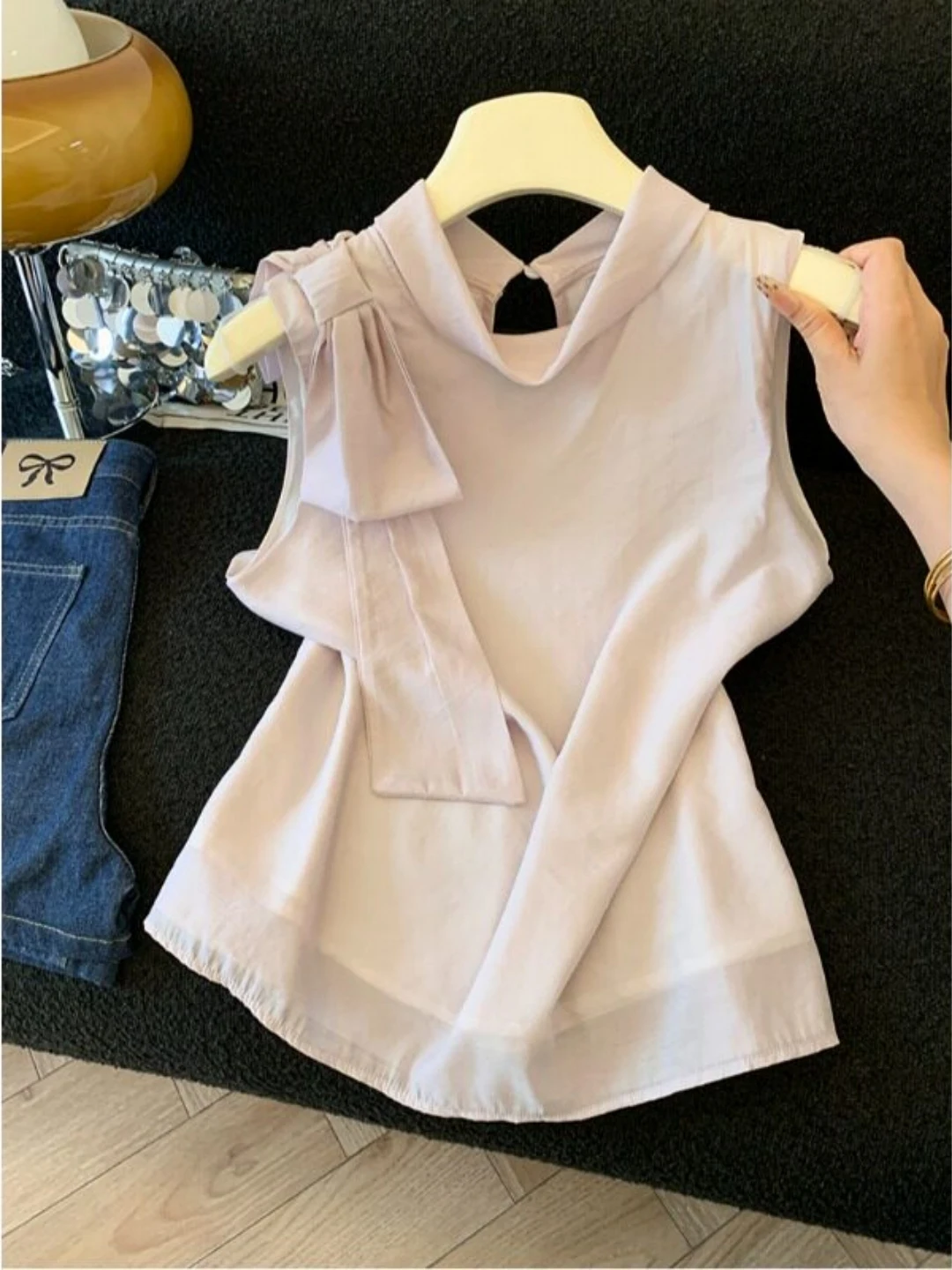 

Knot Waistcoat Women's High-End Summer Slim Fit Sleeveless Top Wide Neck Gown Breathable Elastic-Free Chinese Style