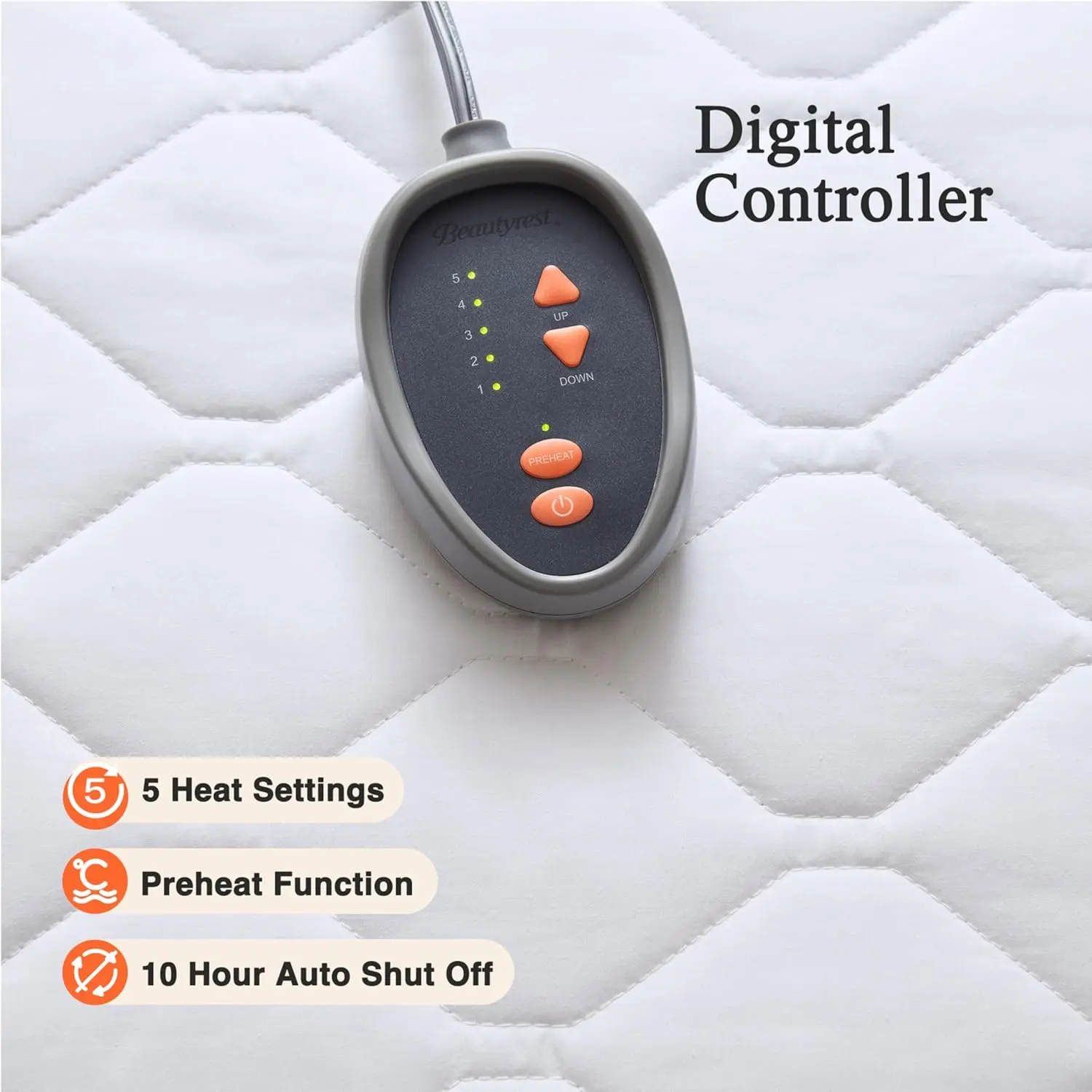 وسادة مرتبة تسخين كهربائية مع 5 إعدادات للحرارة، إيقاف تلقائي، جيب عميق، معتمدة من UL، قابلة للغسل في الغسالة لسرير Twin XL