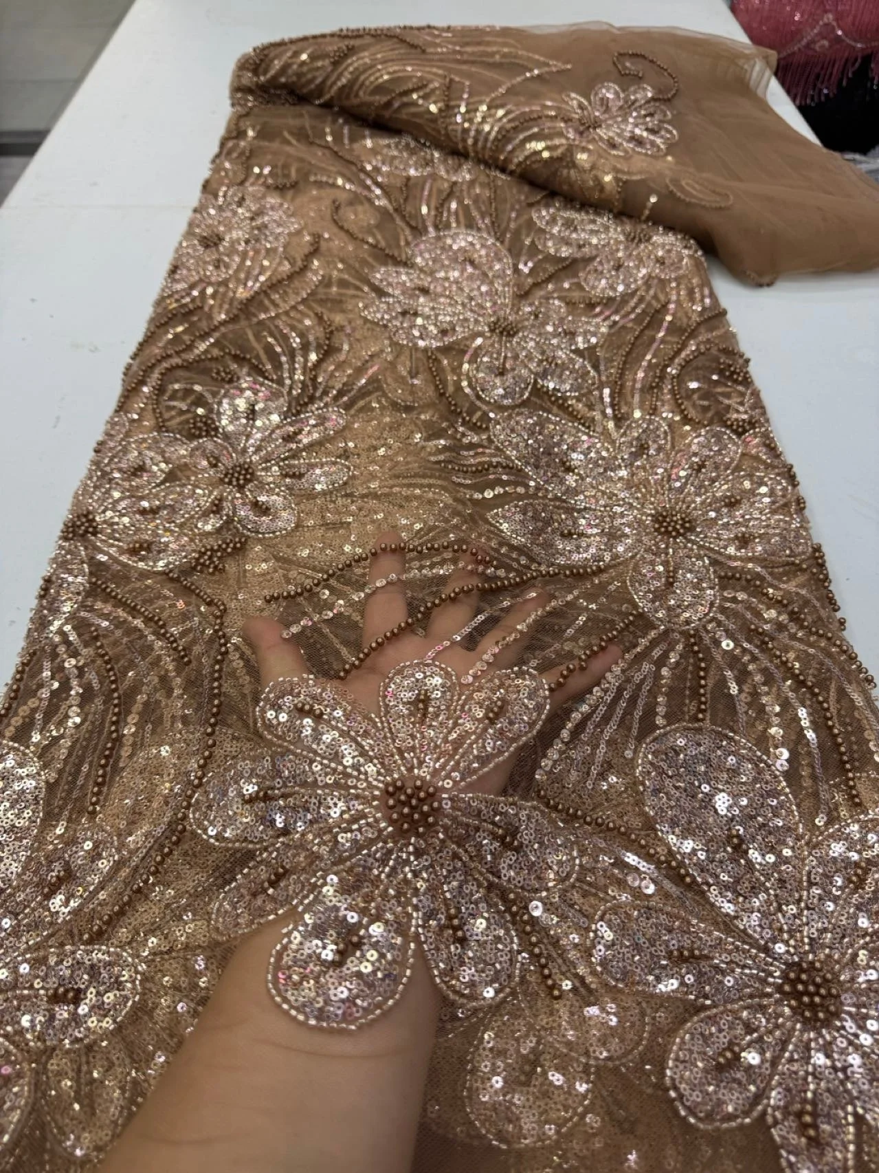 

Nigerian Tulle with Sequins Embroidery, Lace Fabric, Beads, Stone Prom Dresses, Sewing, High Quality, 2026, jy538 ,5Yards