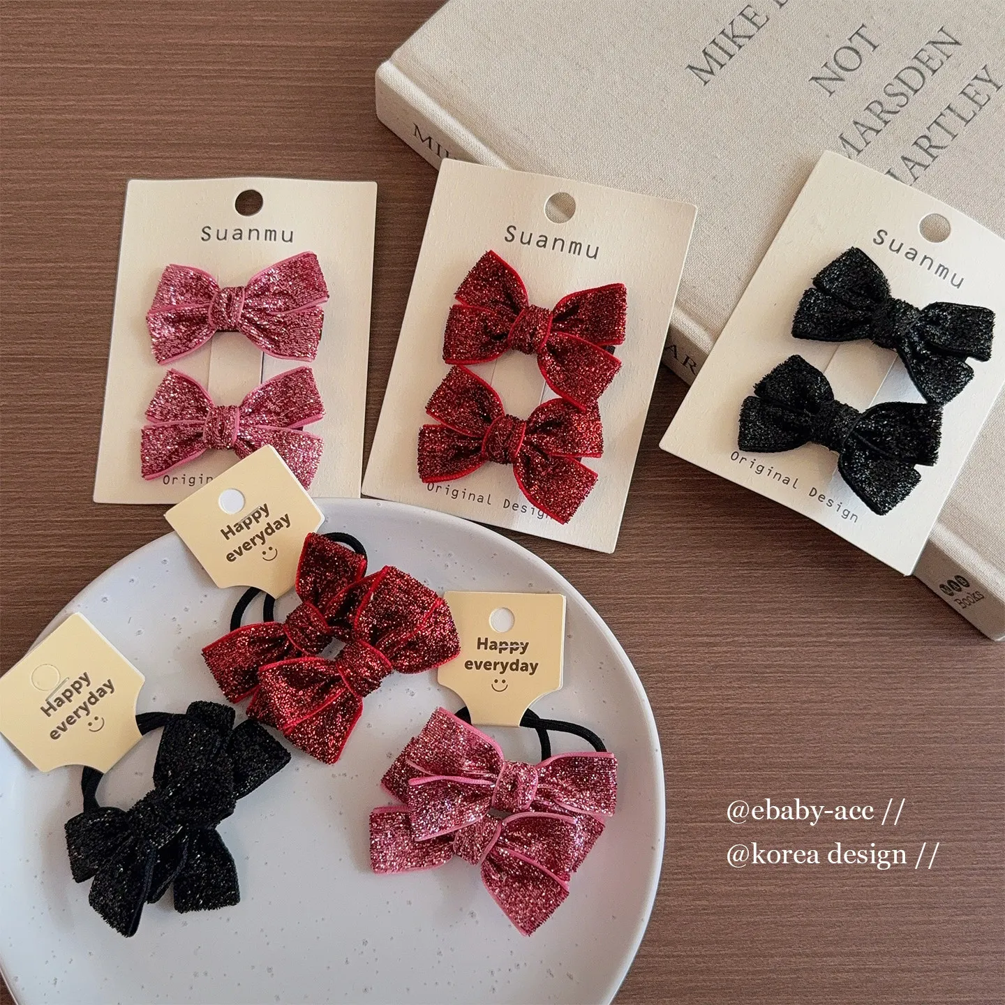 Hair Tie Hair Clip Girls Korean Shiny Bow Red Fabric Elastic Ponytail Holder Princess Hair Accessory Lightweight Non Slip Party