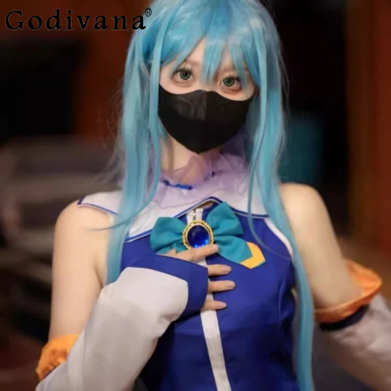 زي تنكري على طراز الكلية للنساء بدون أكمام زي مدرسي للحفلات التنورة النسائية باللون الأزرق وتتسابق تنورة صغيرة