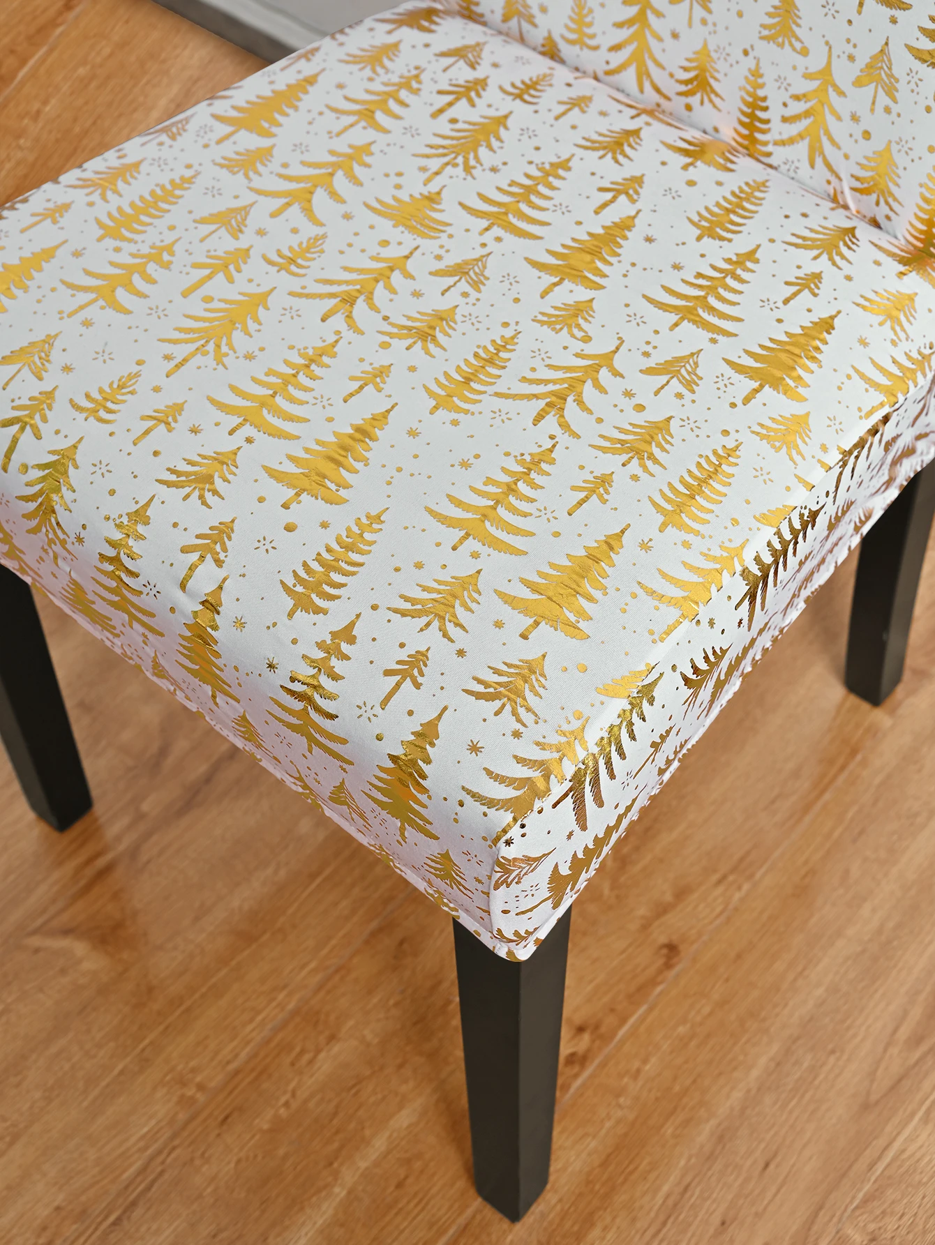 1pc Gold Stamped Christmas Tree Pattern Chair Cover, with Christmas Tree Pattern, Suitable for Family Dinner Parties