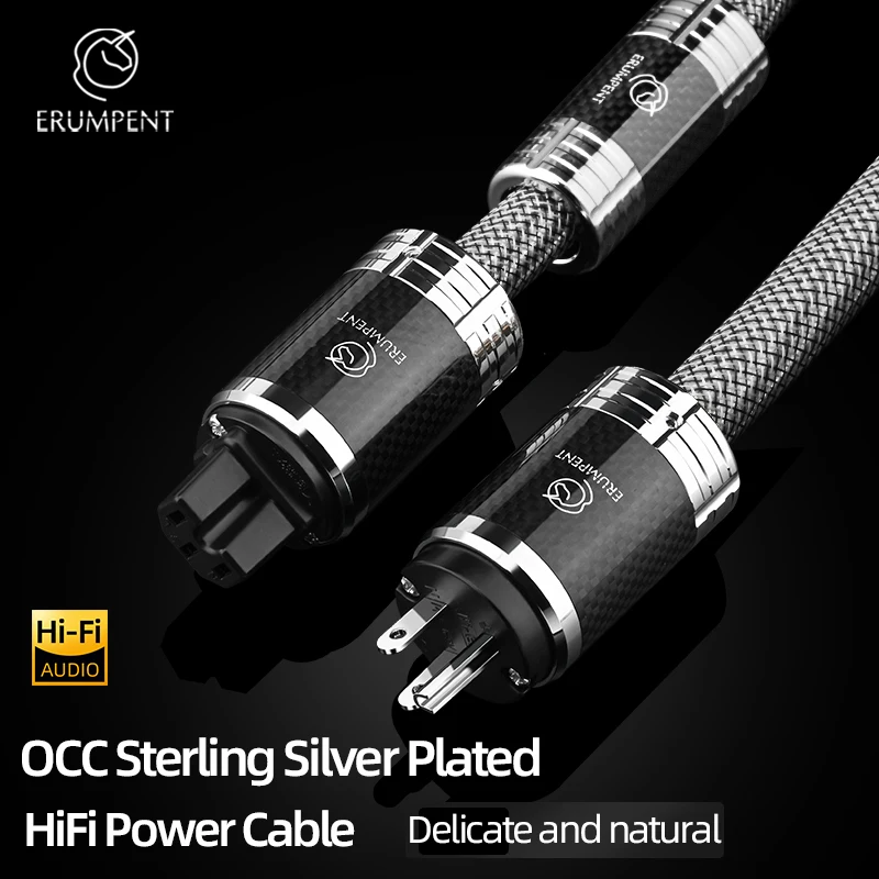 ERUMPENT HiFi Power Cable with EU/US/AU Vseries Plug Power Cord OCC Silver Plated Audio Cable for Connection Amplifie Filter