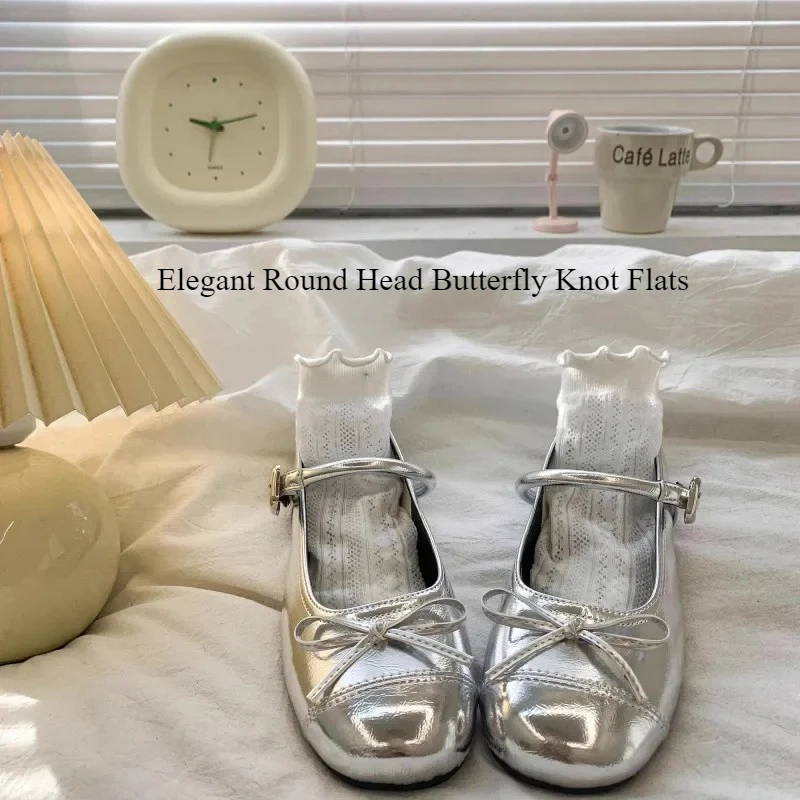 

Summer Elegant French Leather Mary Janes Round Head Butterfly Knot Flats Semi-Open Versatile Women's Shoes 도매