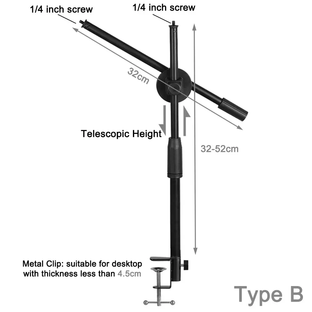 Microphone Stand Folding Bracket Desk Microphone Holder Phone Tripod Boom Arm Adjustable 1/4 Inch Screw Live Equipment