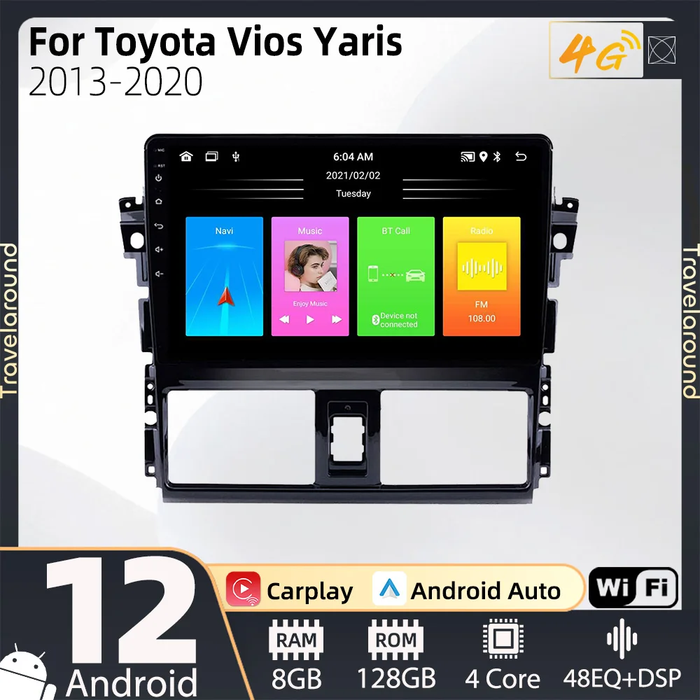 

2 Din Android Car Radio Stereo for Toyota Vios Yaris 2013-2020 GPS Navigation Head Unit Car Multimedia Player Autoradio WIFI FM