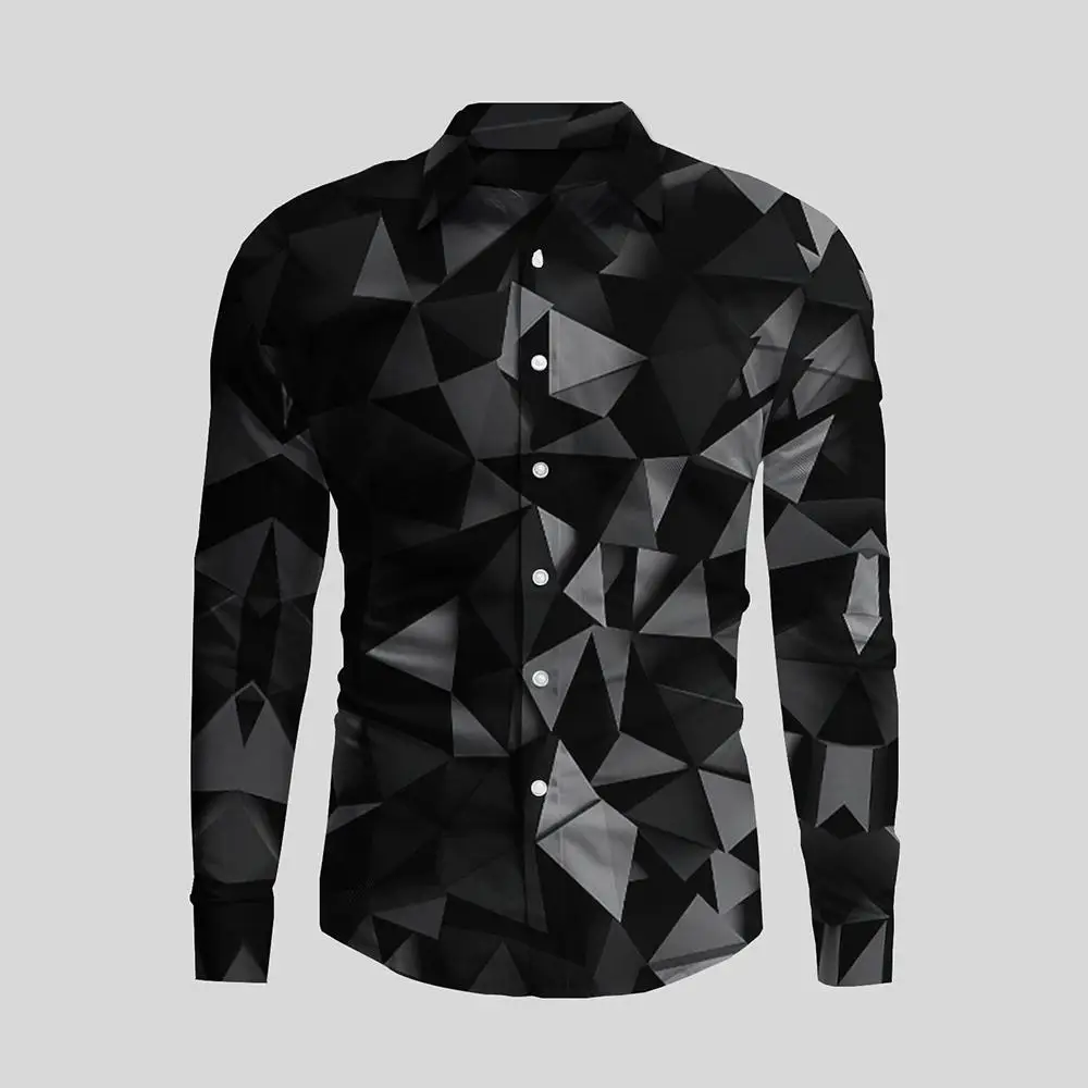 New Irregular 3D Print Men\'s Turn-down Collar Button Shirt Casual Long Sleeve Shirt Fashion Streetwear Trend Tops Male Clothing