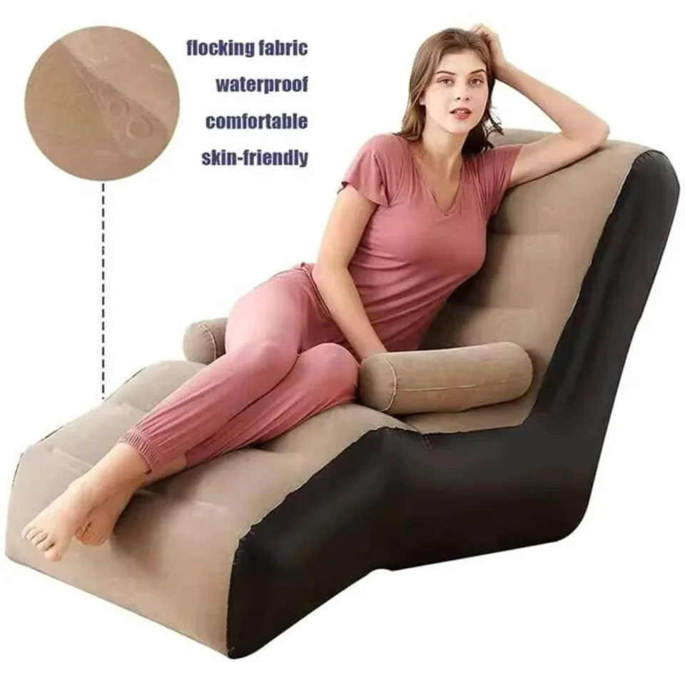 أريكة كسولة قابلة للطي، كرسي صالة قابل للنفخ، طيات متينة سميكة، مقعد هوائي للألعاب مدمج للنوم في السرير الترفيهي #2