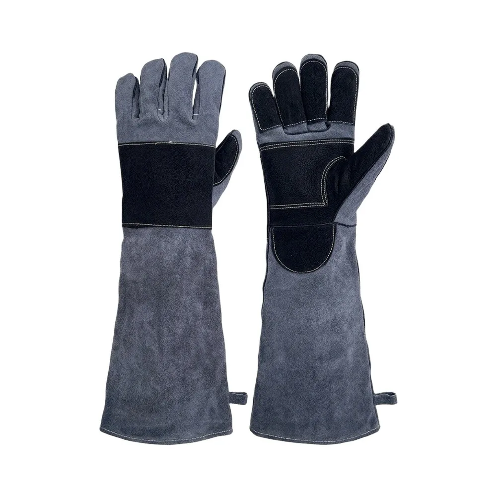 Cowhide Leather Welding Gloves 60cm Heat-Proof, Thick Wear Resistant BBQ Gloves For Oven Fireplace Stove