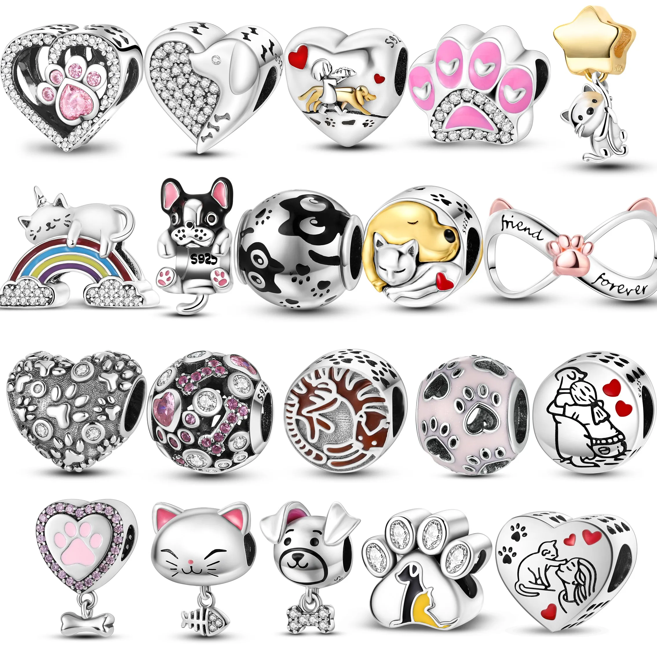 925 Sterling Silver Cats Dogs Cute Pets Animals Beads Charms Pendent Jewelry Fits 925 Original Bracelet Diy Gift For Women
