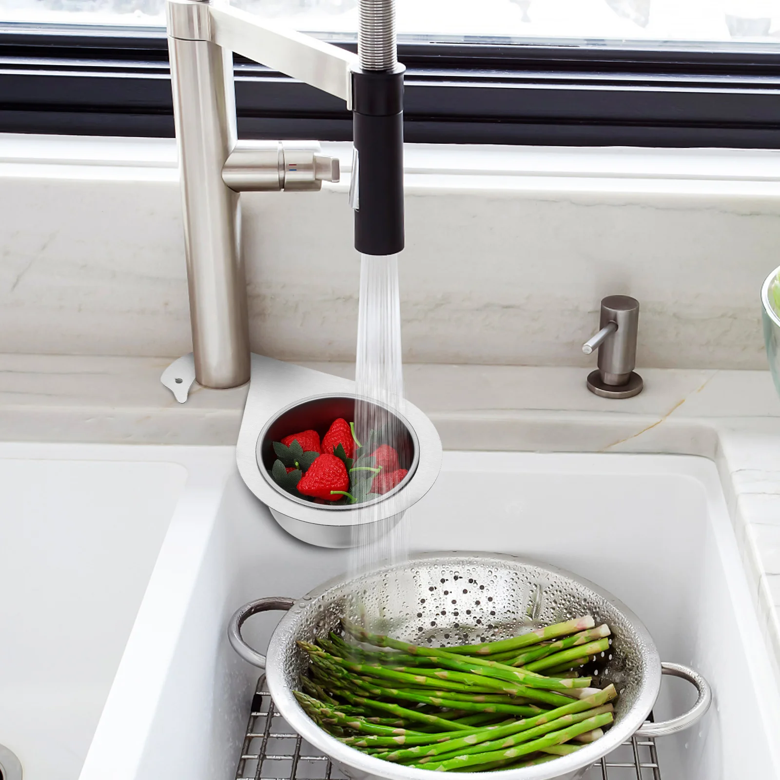 

2 pcs Stainless Steel Sink Drain Strainer Basket Large Capacity Durable Mesh Metal Filter Easy Installation Elegant Swan Handle