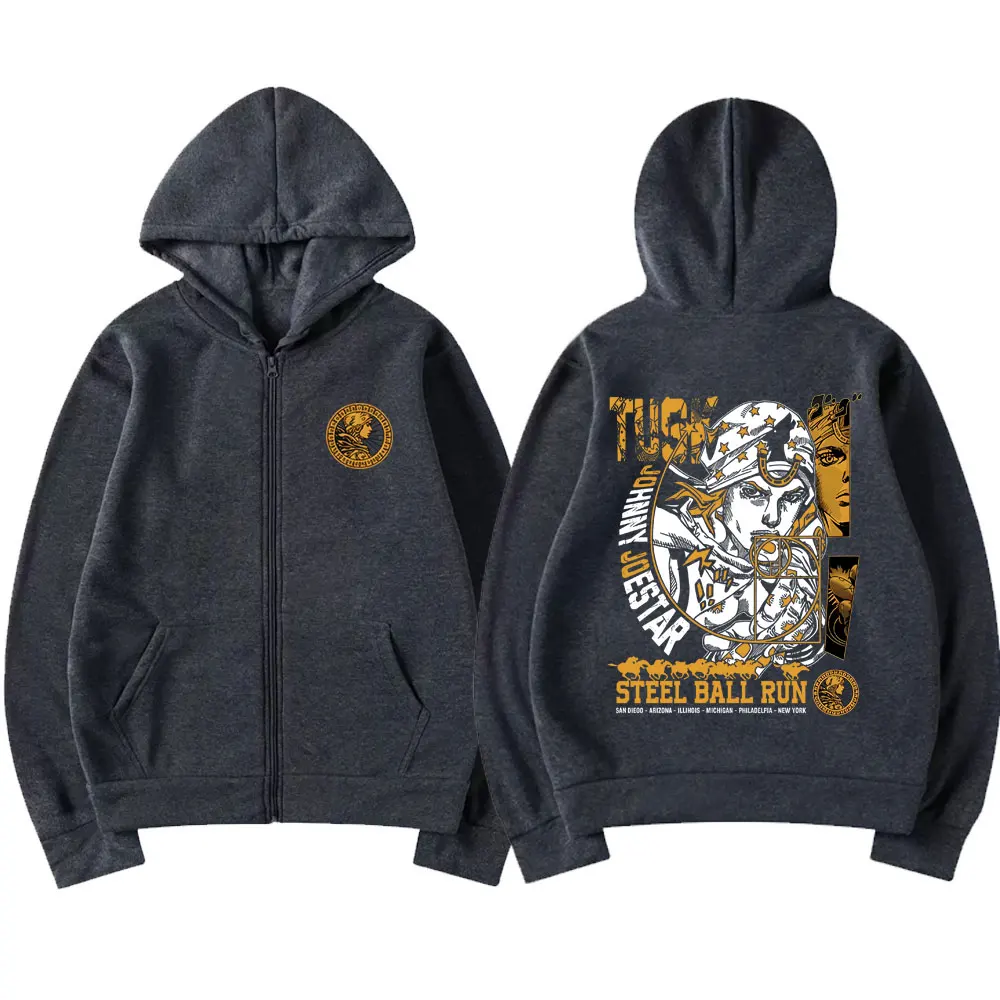 Anime JoJo's Bizarre Adventure Johnny Joestar STEEL BALL RUN Grafik-Reißverschluss-Hoodie für Herren und Damen, lässiges Vintage-Sweatshirt mit Reißverschluss – Detail 4